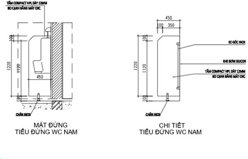 VÁCH NGĂN TIỂU NAM COMPACT VVS13, VÁCH NGĂN VỆ SINH